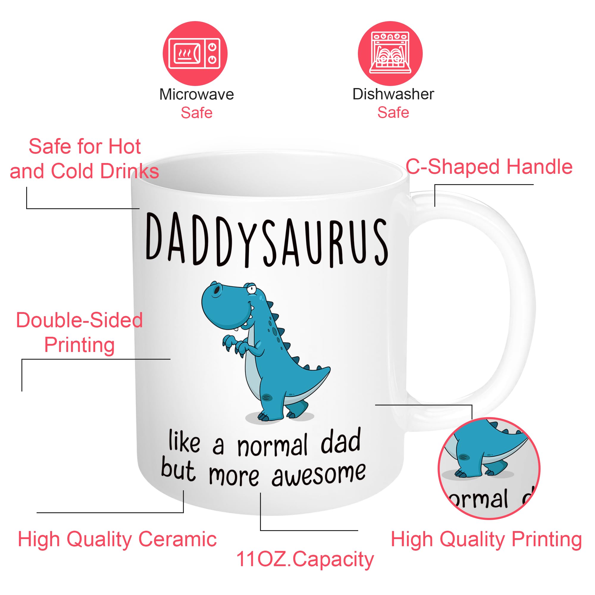 Gossby DADDYSAURUS mug handle close-up, comfortable grip for morning routine