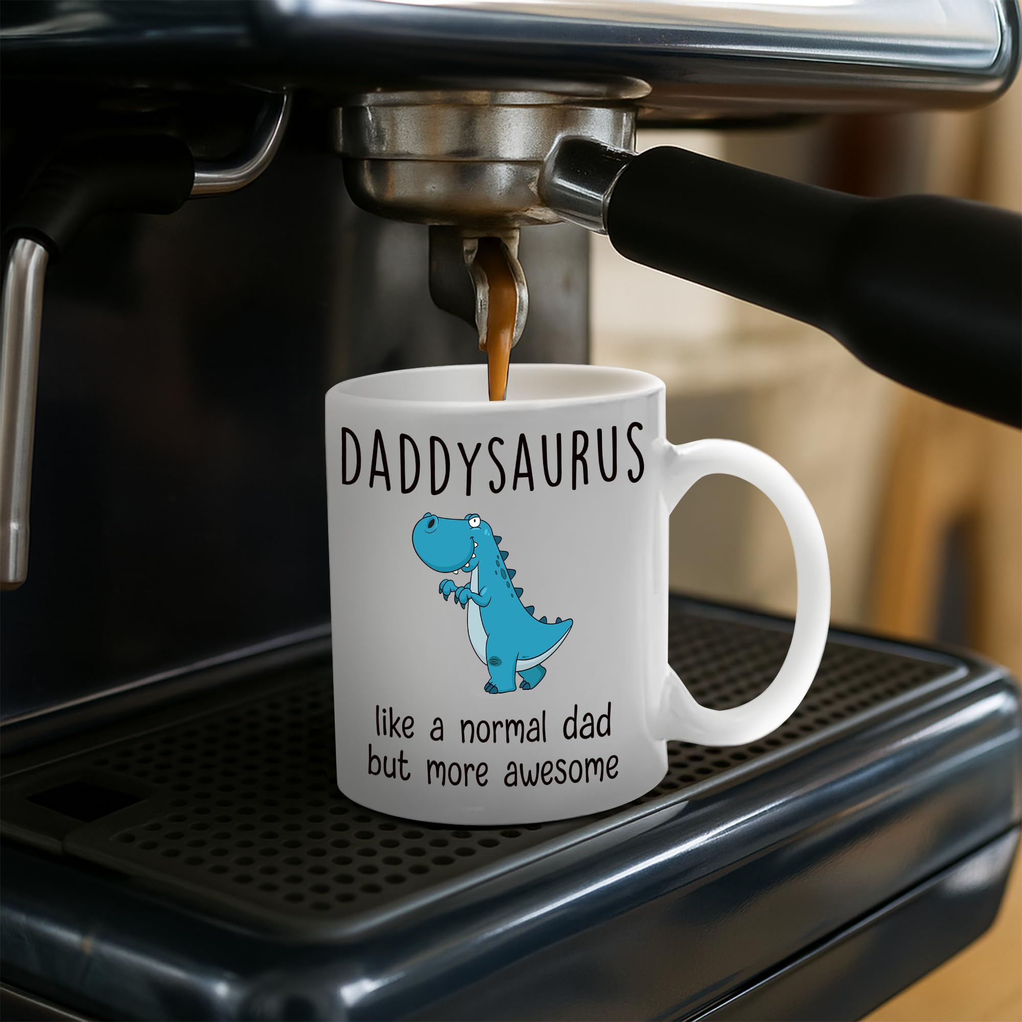 Gossby DADDYSAURUS mug microwave-safe, quick reheats for busy mornings