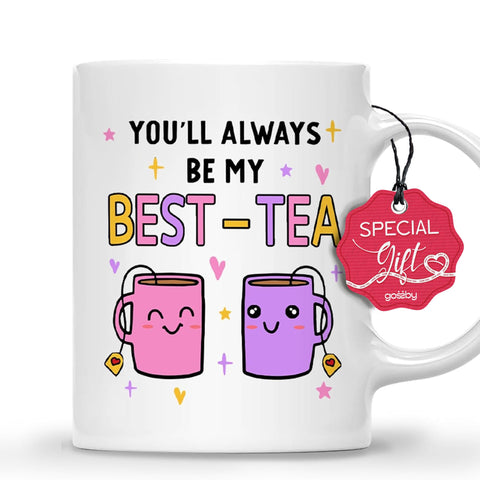 Gossby Friend Coffee Mug front view with cheerful best friends design for gifting