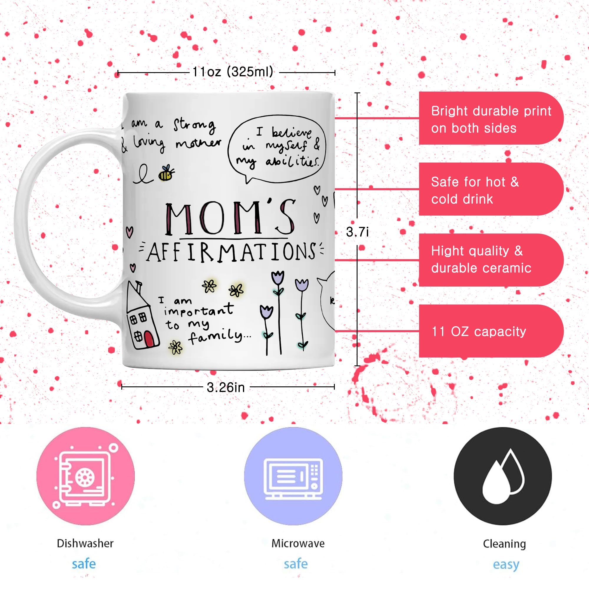 Gossby Mom Affirmation Coffee Mug on a desk with steam
