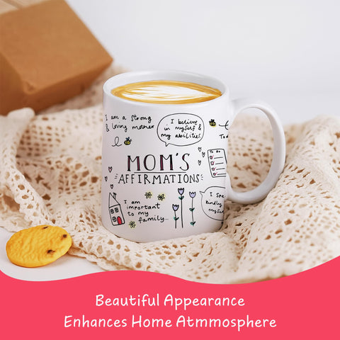 Gossby Mom Affirmation Coffee Mug in a kitchen setting with aroma