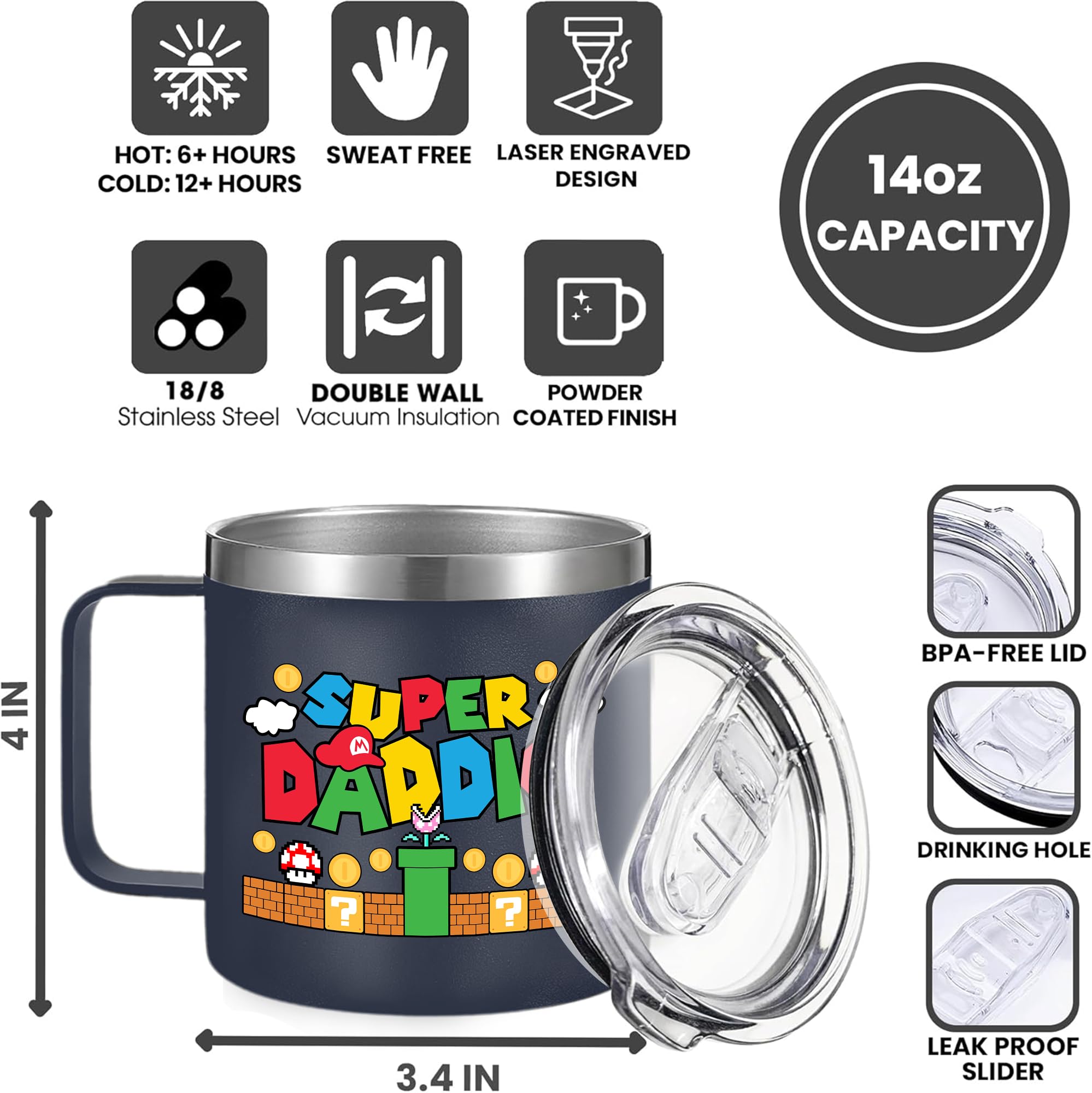 Gossby travel mug with handle 14oz on the go