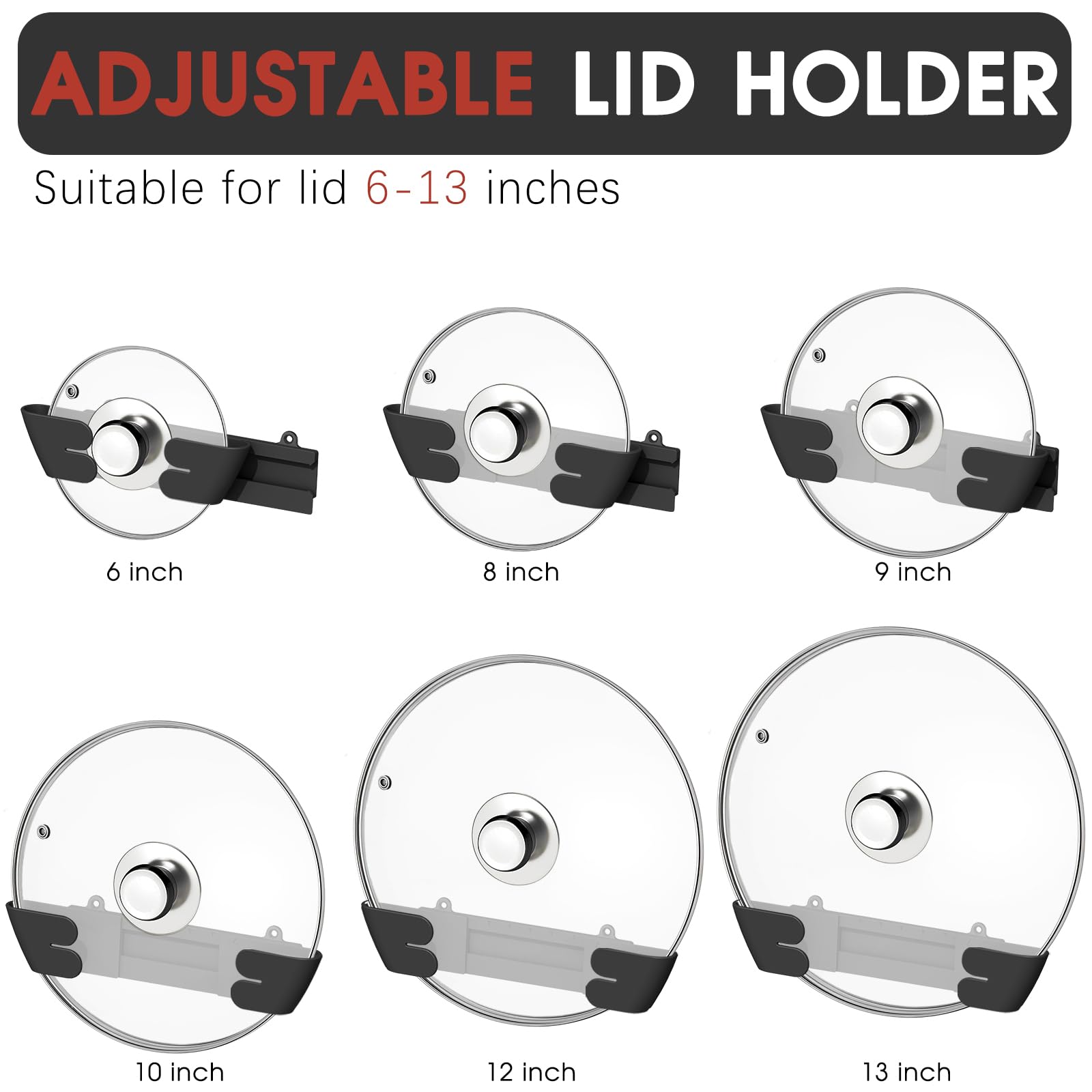 Gosuny universal lid holder installed inside cabinet saves shelf space.