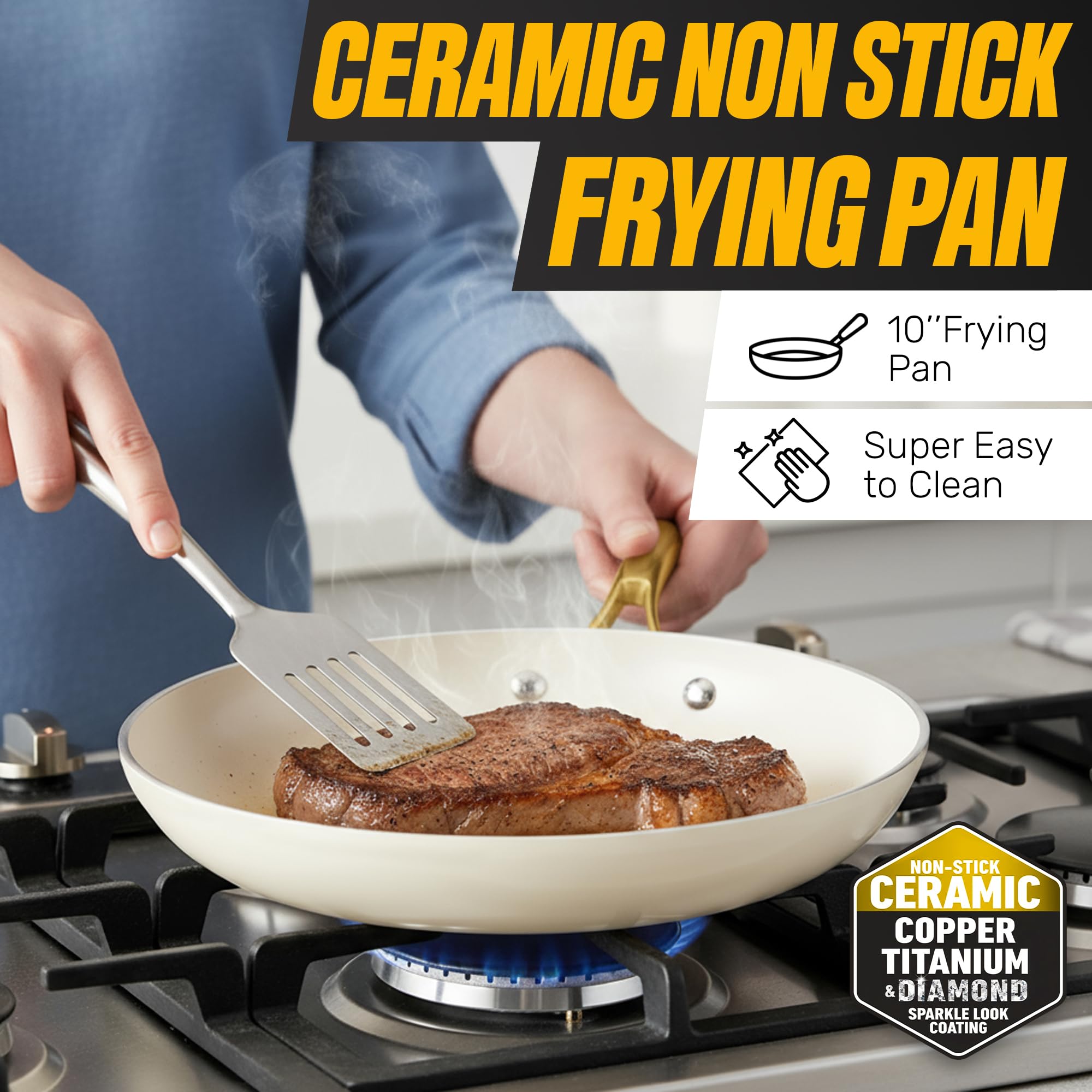 Gotham Steel 10.25-inch frying pan with lid for versatile cooking.