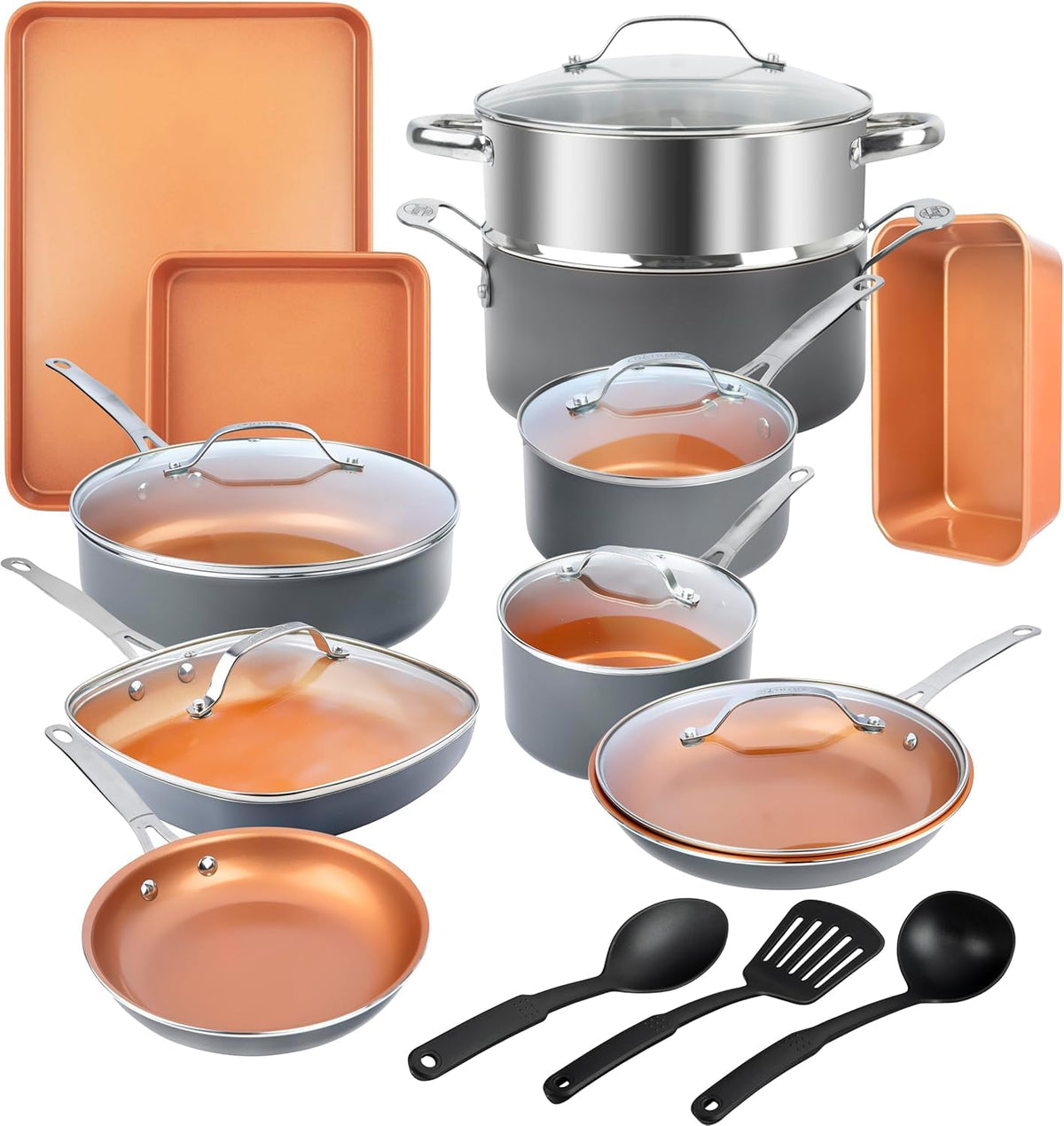 Gotham Steel 20pc ceramic cookware set shown on stove for everyday use
