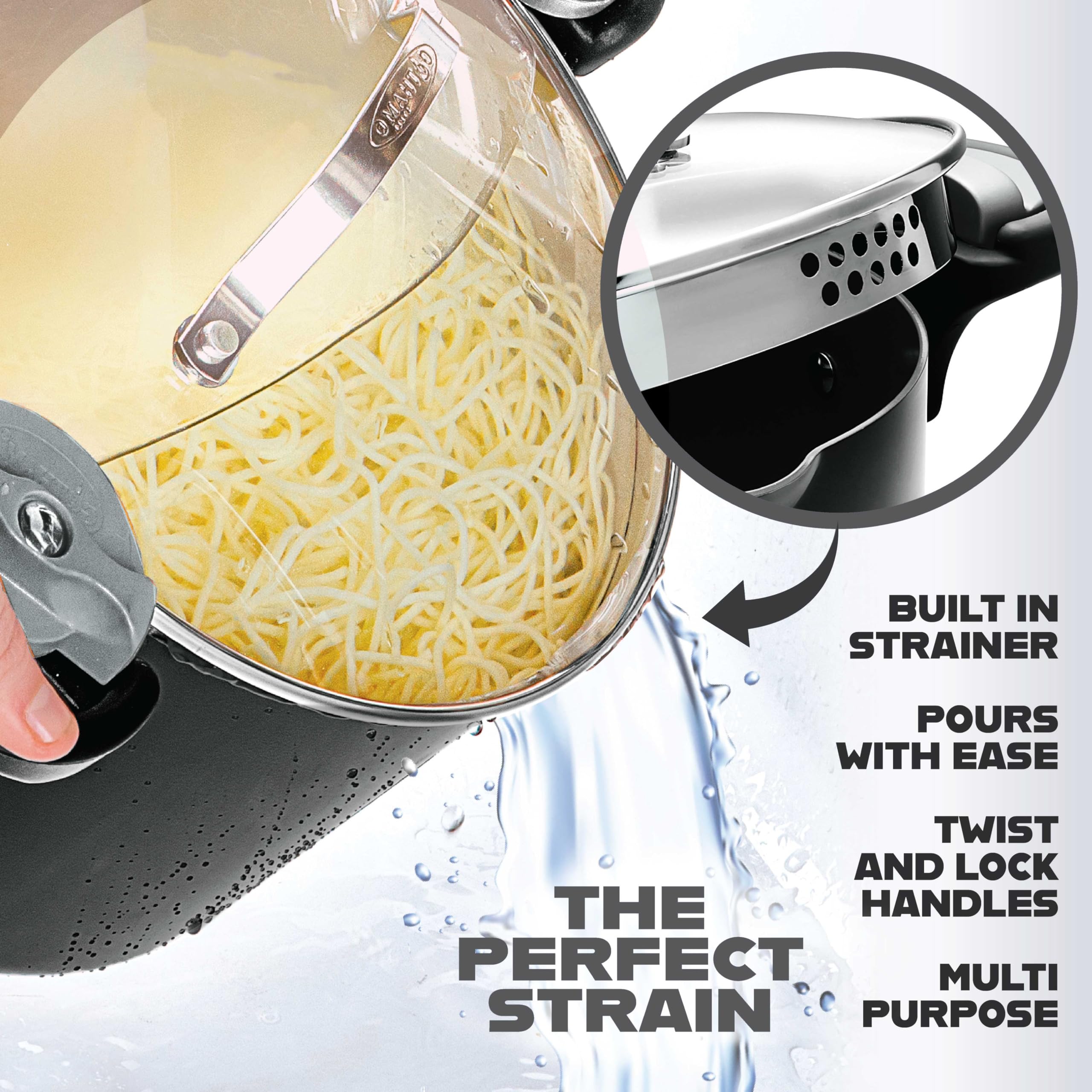 Gotham Steel twist lock handles for safe, fast draining