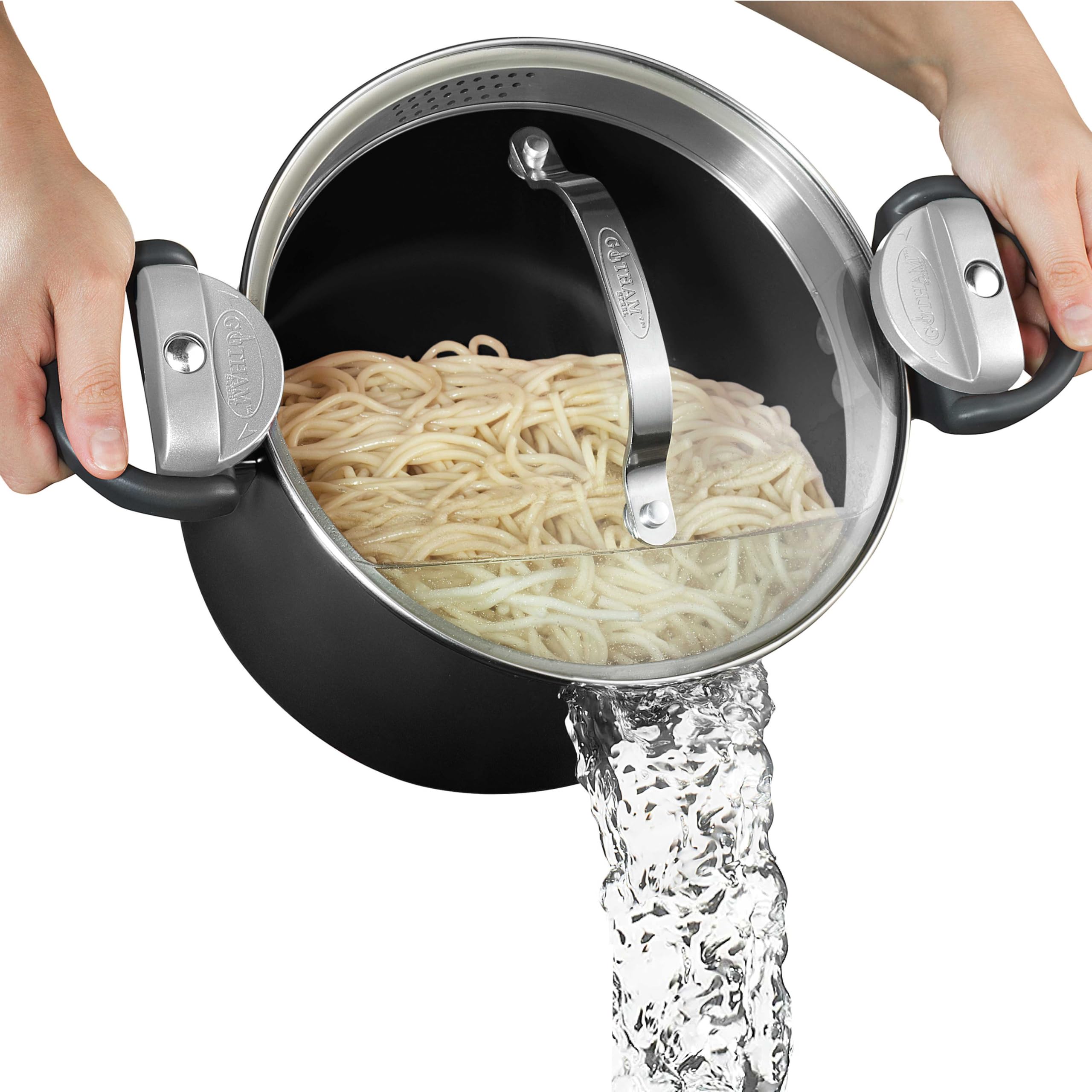 Gotham Steel 5 qt stock pot with strainer lid for easy pasta draining