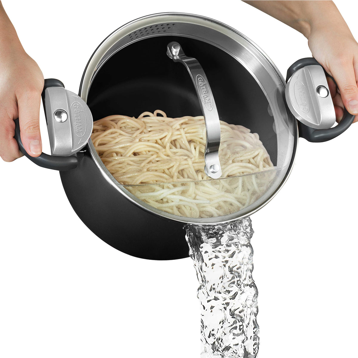 Gotham Steel 5 qt stock pot with strainer lid for easy pasta draining