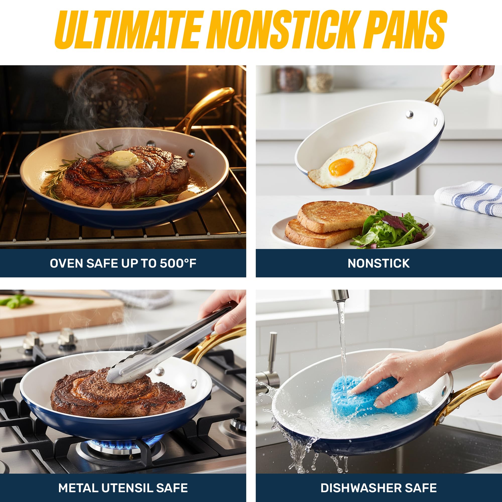 Gotham Steel cookware is oven safe to 500°F and dishwasher safe