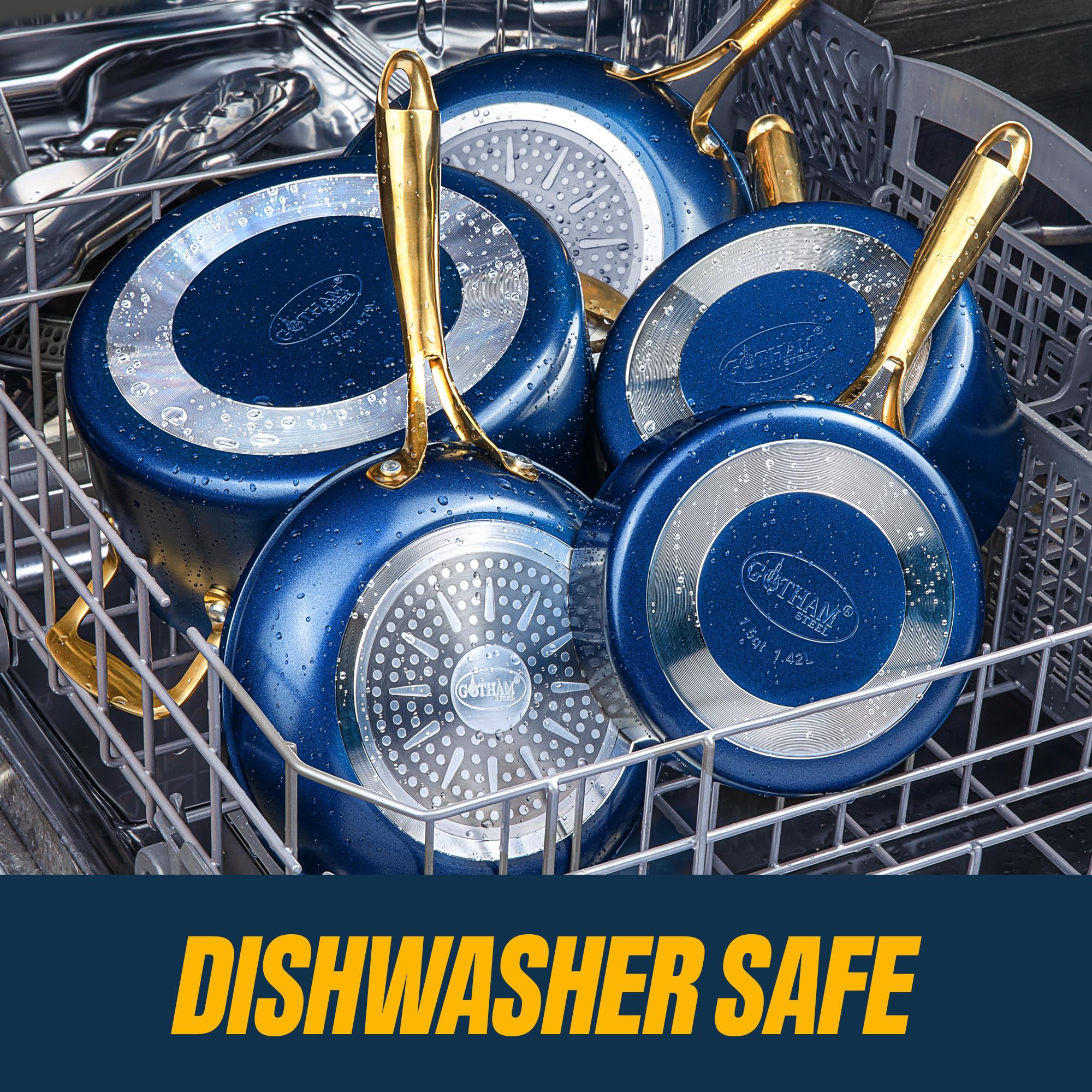 Gotham Steel cookware with ergonomic stay-cool handles for safe lifting