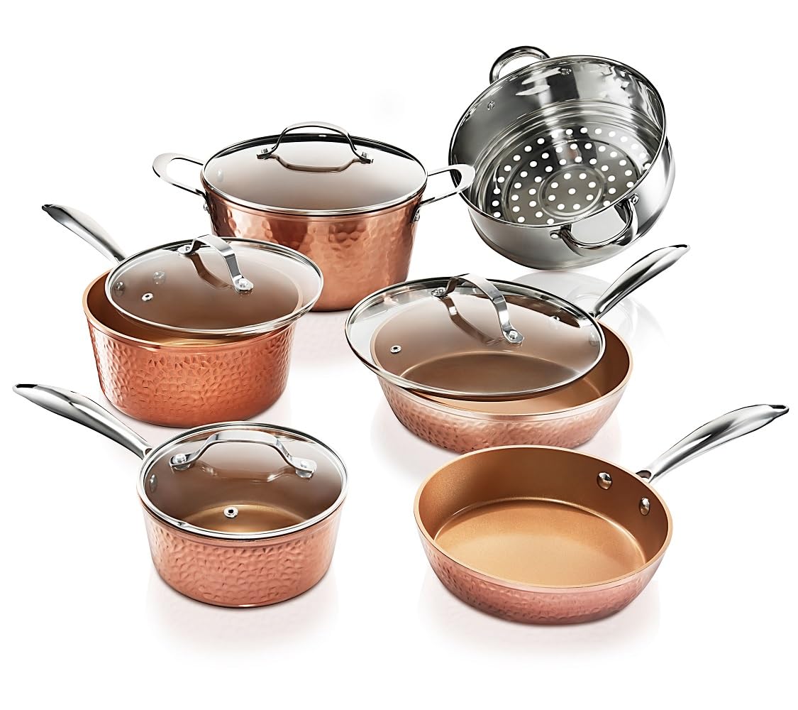 Gotham Steel Hammered 15-Pc Ceramic Cookware Set, full collection for versatile, easy nonstick cooking