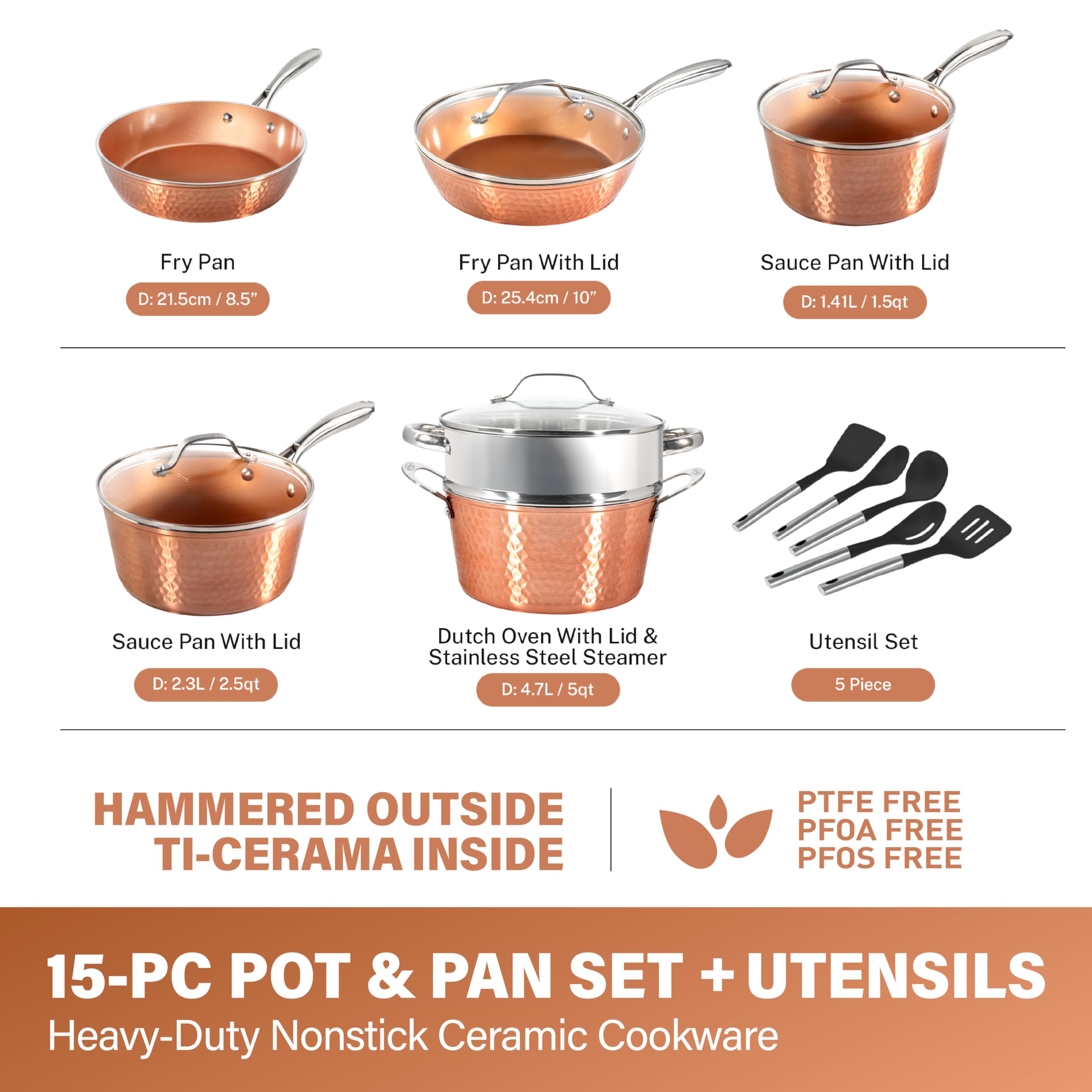 Gotham Steel Hammered 5-quart stock pot with lid ideal for soups and stews