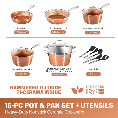 Gotham Steel Hammered 5-quart stock pot with lid ideal for soups and stews