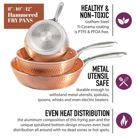 Gotham Steel cool touch handle keeps hands safe during sautéing.