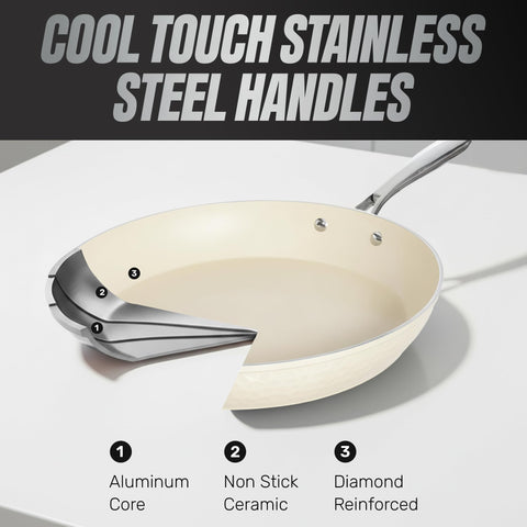 GOTHAM STEEL hammered pan with cool-touch handles for safe cooking.