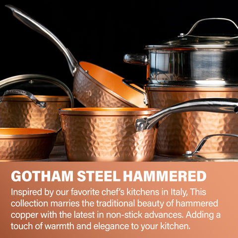 Gotham Steel Hammered diamond reinforced nonstick coating close-up highlighting durability