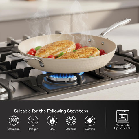 GOTHAM STEEL hammered pan distributes heat evenly for consistent results.