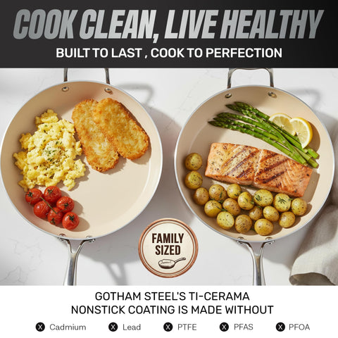 GOTHAM STEEL hammered pan is induction-ready for versatile cooking.
