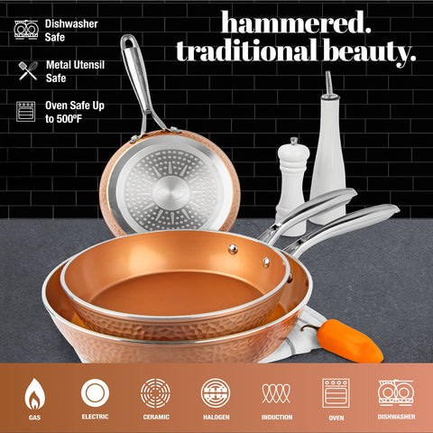 Gotham Steel hammered omelet pan for fluffy eggs and clean release.