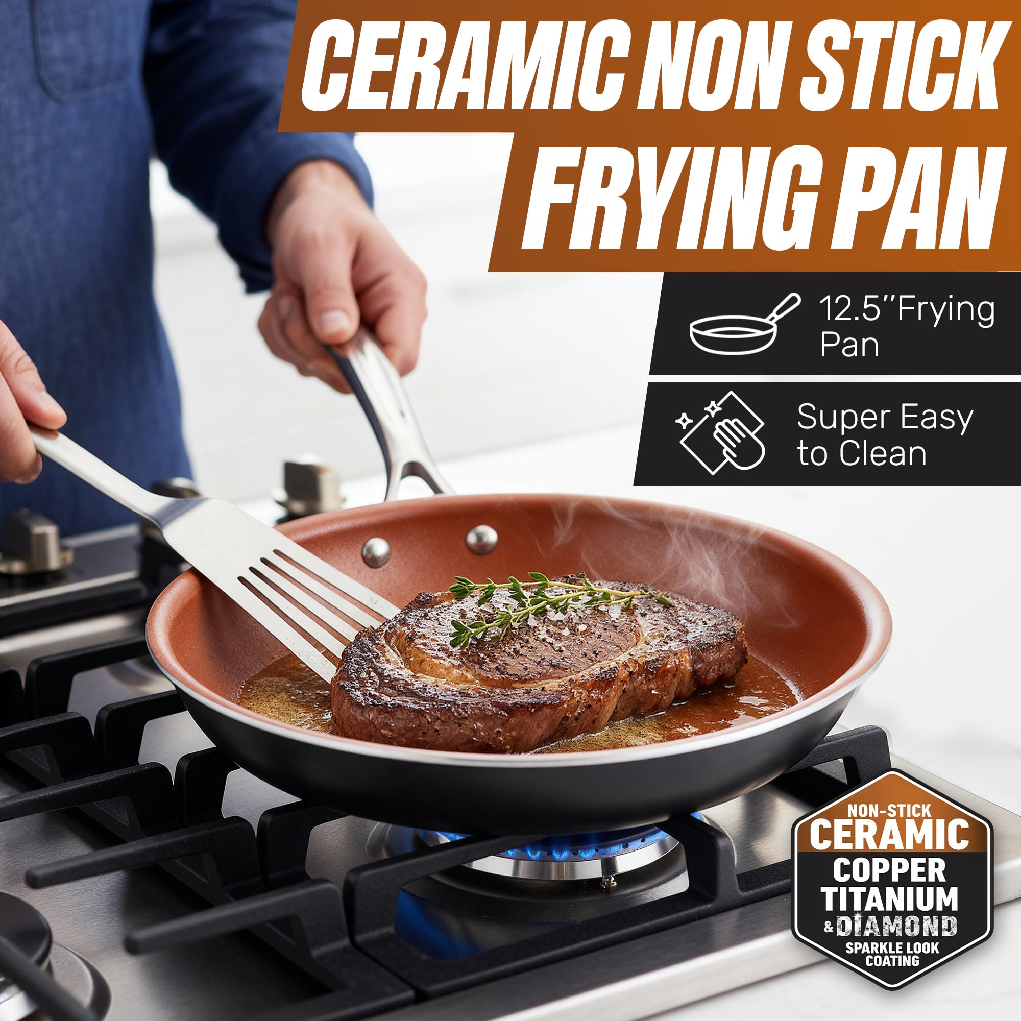 Gotham Steel nonstick coating close-up showing effortless food release and easy cleanup.