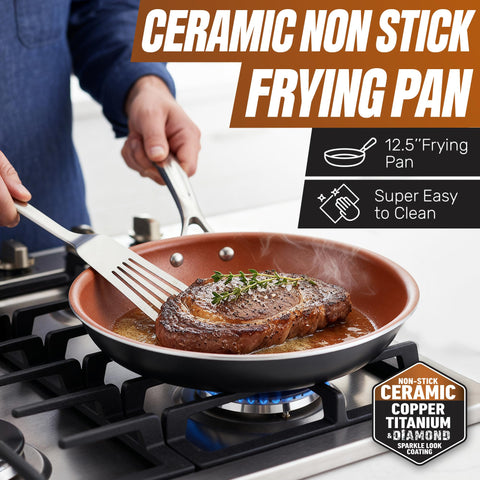 Gotham Steel nonstick coating close-up showing effortless food release and easy cleanup.