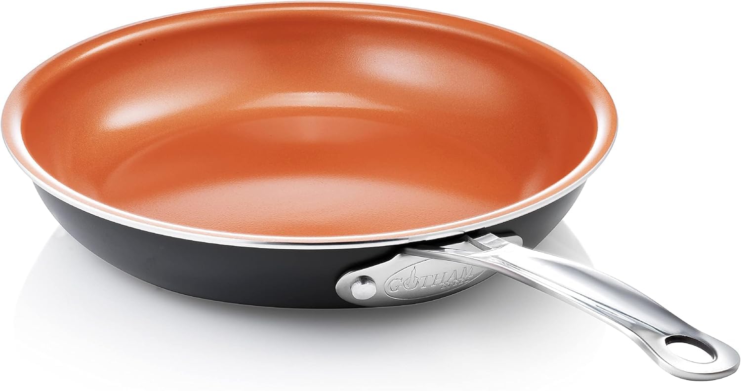 Gotham Steel 12.5-inch frying pan top view for family meals with a spacious cooking surface.