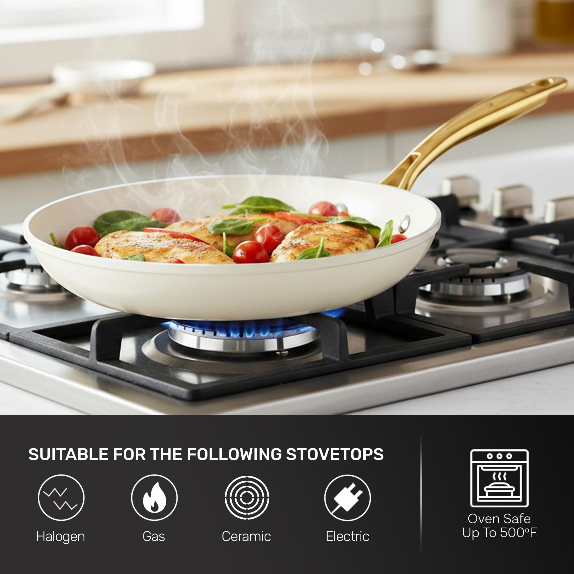 Gotham Steel nylon utensils set protects nonstick surface.
