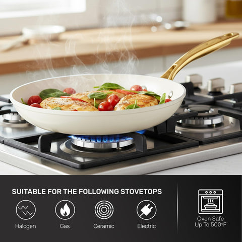 Gotham Steel nylon utensils set protects nonstick surface.