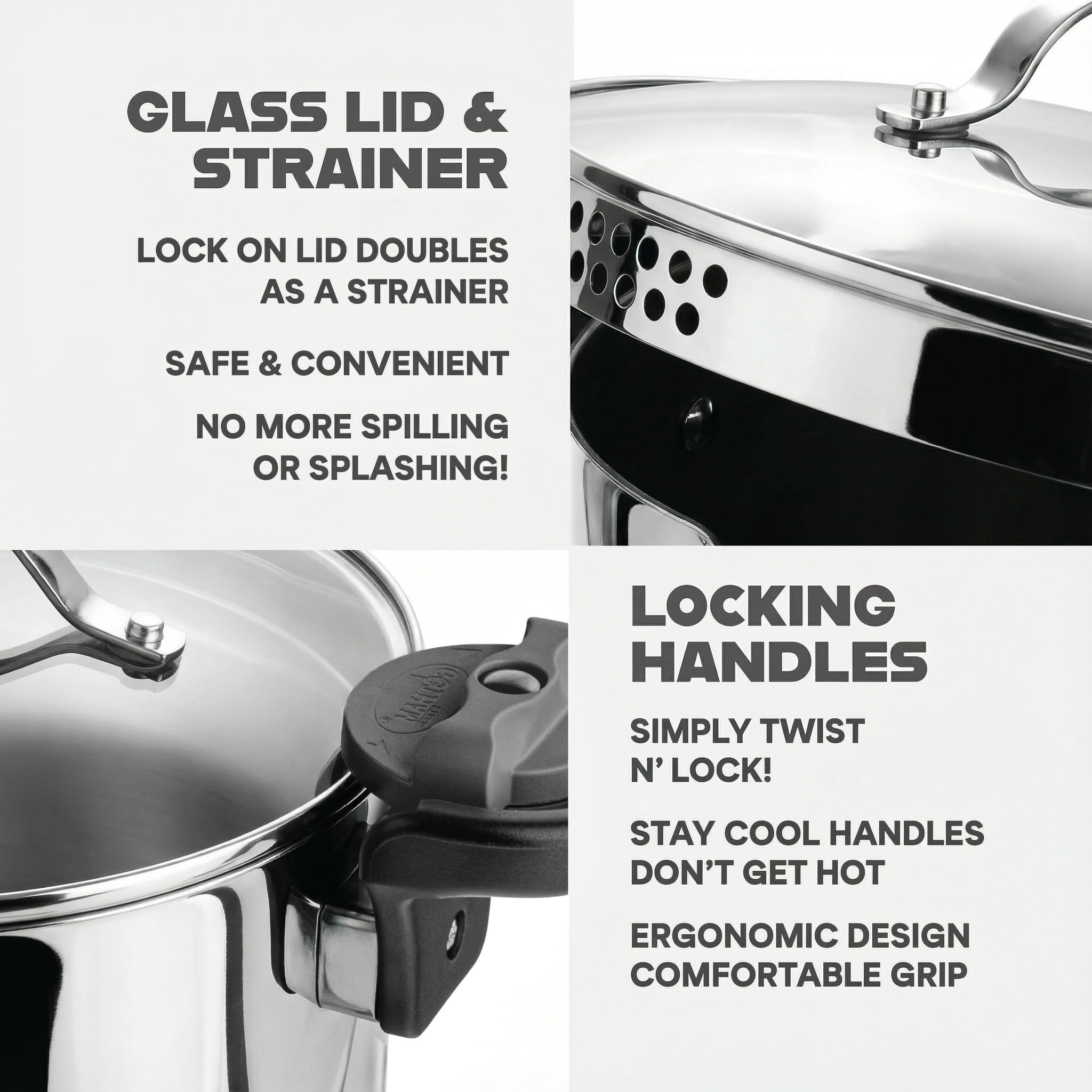 GOTHAM STEEL pasta pot in use for boiling and draining