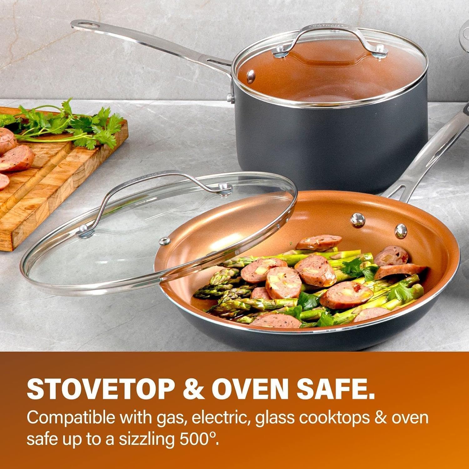 Gotham Steel Pro 3qt chef pan with lid offers responsive heat for precise cooking.