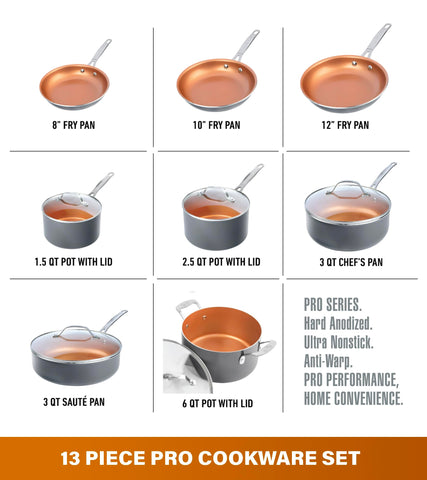 Gotham Steel Pro 8-inch skillet highlights even heat and easy release for everyday cooking.