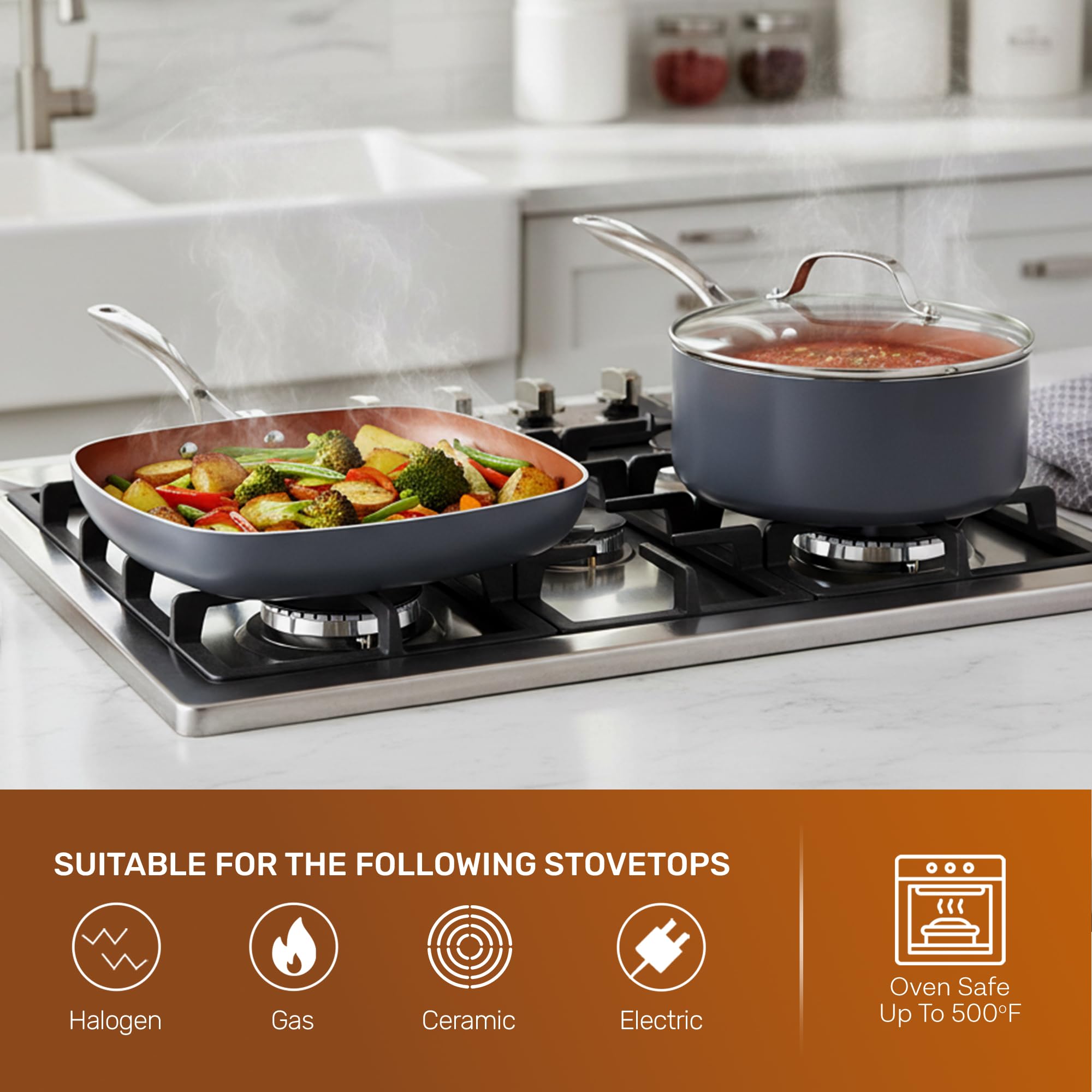 Gotham Steel spiral bottom delivers even heat across pots and pans