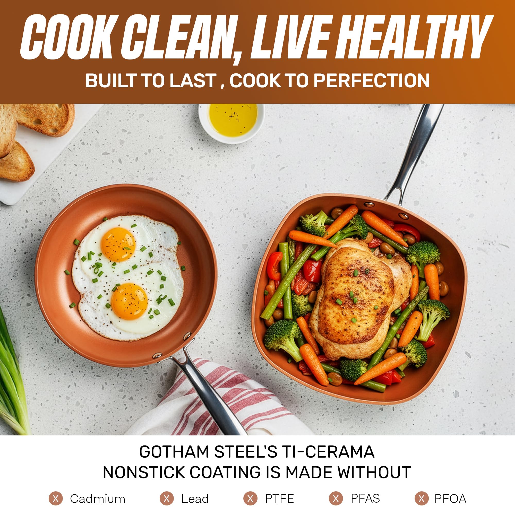 Gotham Steel stay-cool handles with Y-shape design remain cool during cooking