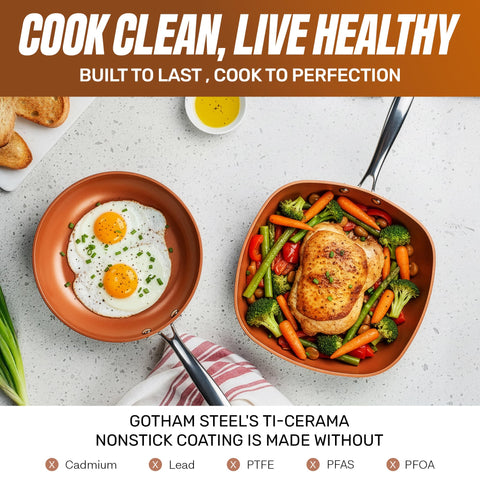 Gotham Steel stay-cool handles with Y-shape design remain cool during cooking