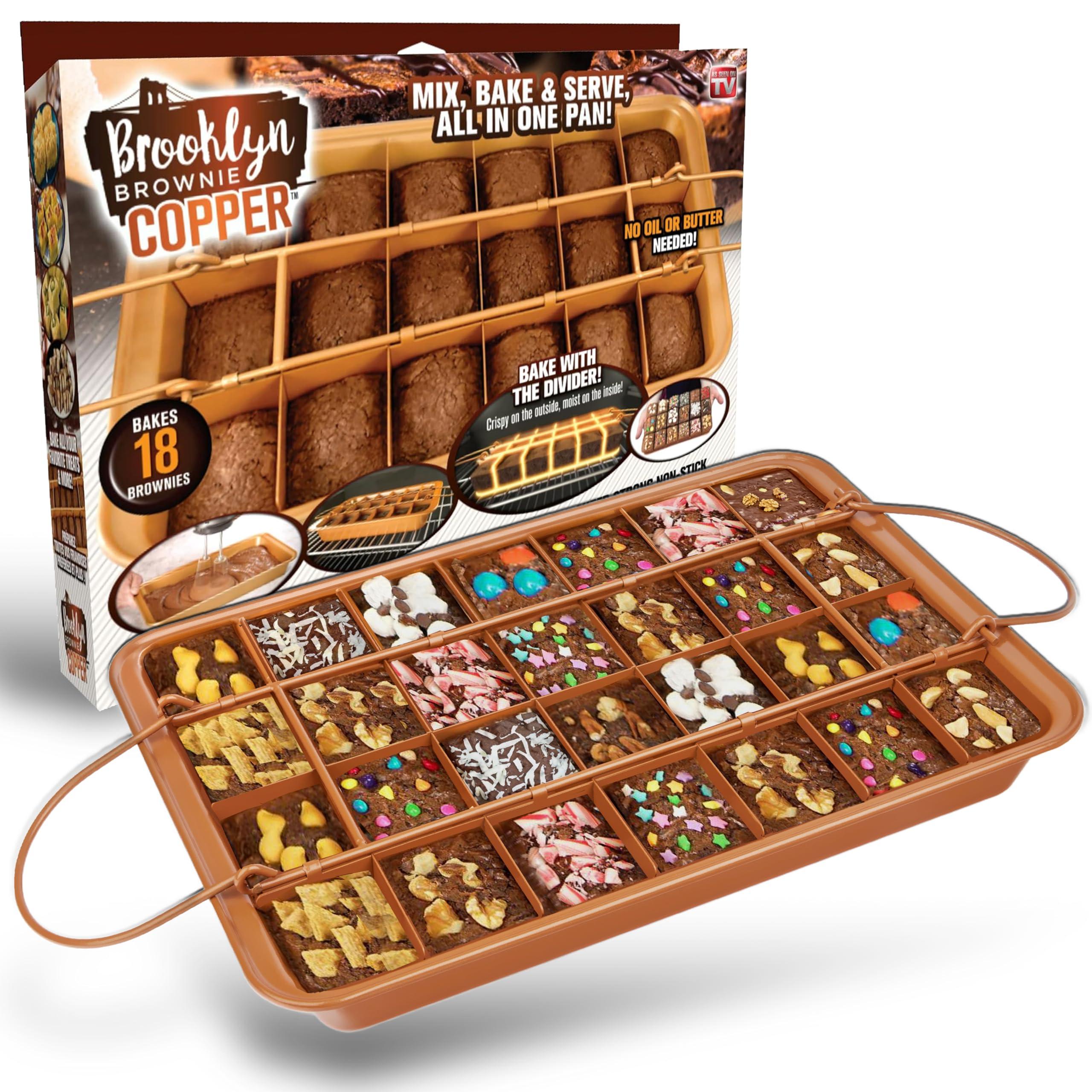 Gotham Steel XL brownie pan with dividers inserted for even mini brownies