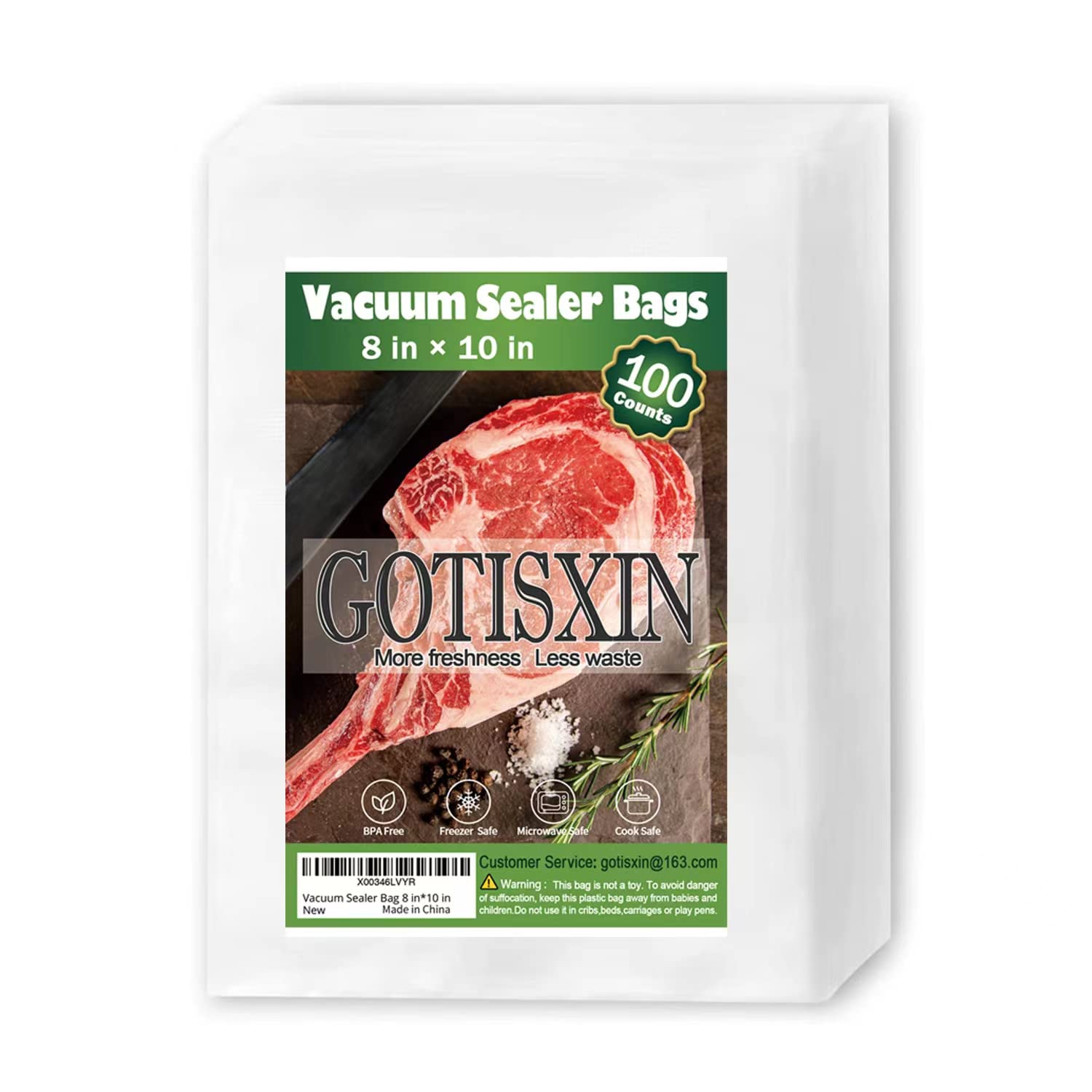 GOTISXIN 100 Quart vacuum bags with airtight seal help keep foods fresh longer.