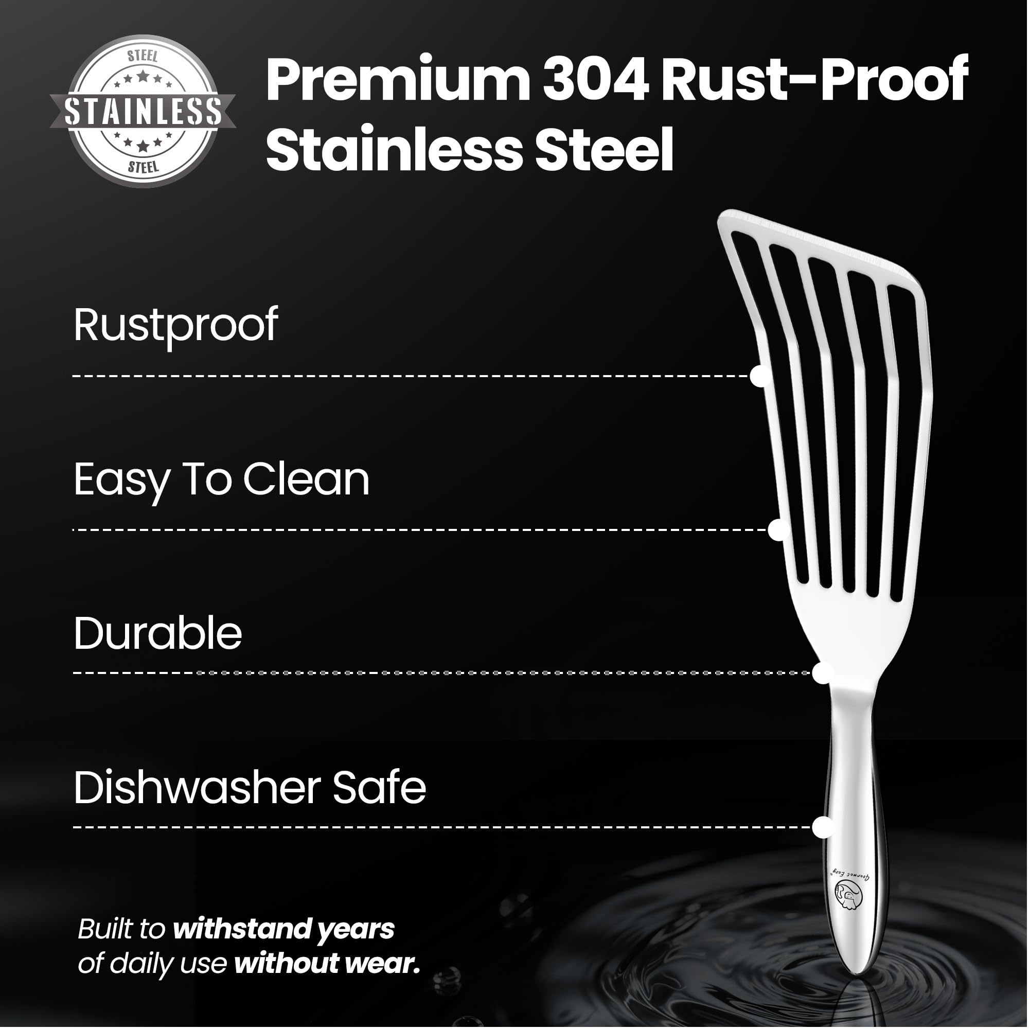 Gourmet Easy ergonomic non-slip handle provides steady grip in wet conditions.