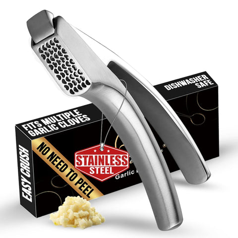 Gourmet Easy garlic press with detachable handle for easy storage and thorough mincing