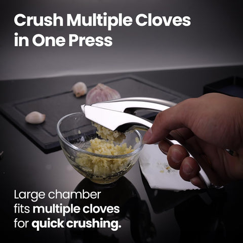 Gourmet Easy garlic press stainless steel body offers durable rust-proof performance