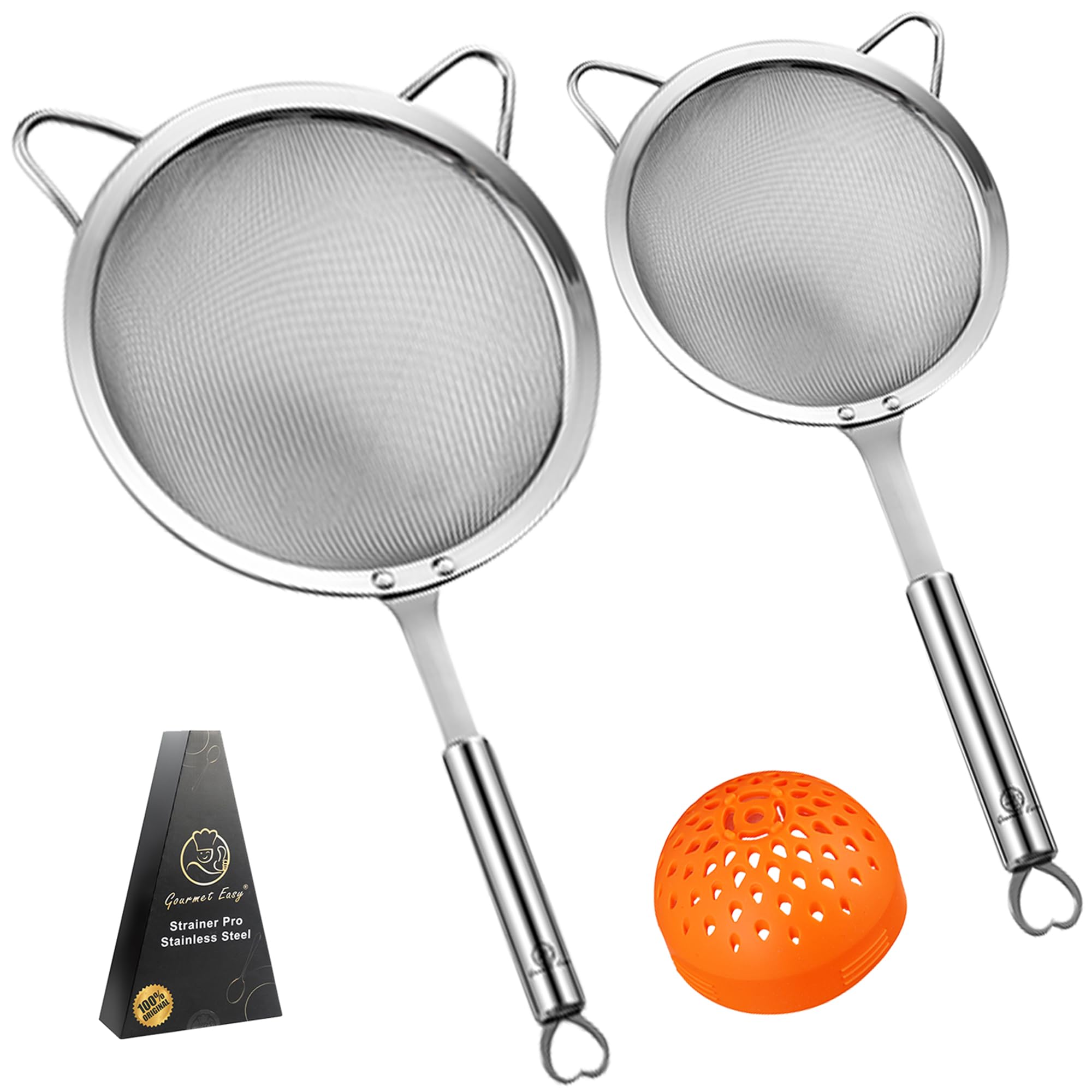 Gourmet Easy large 8-inch strainer for pasta and vegetables with quick draining.