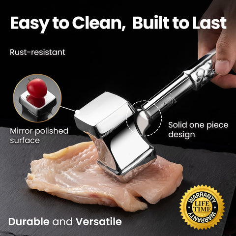 Gourmet Easy 13-oz weight provides stable, gravity-assisted tenderizing