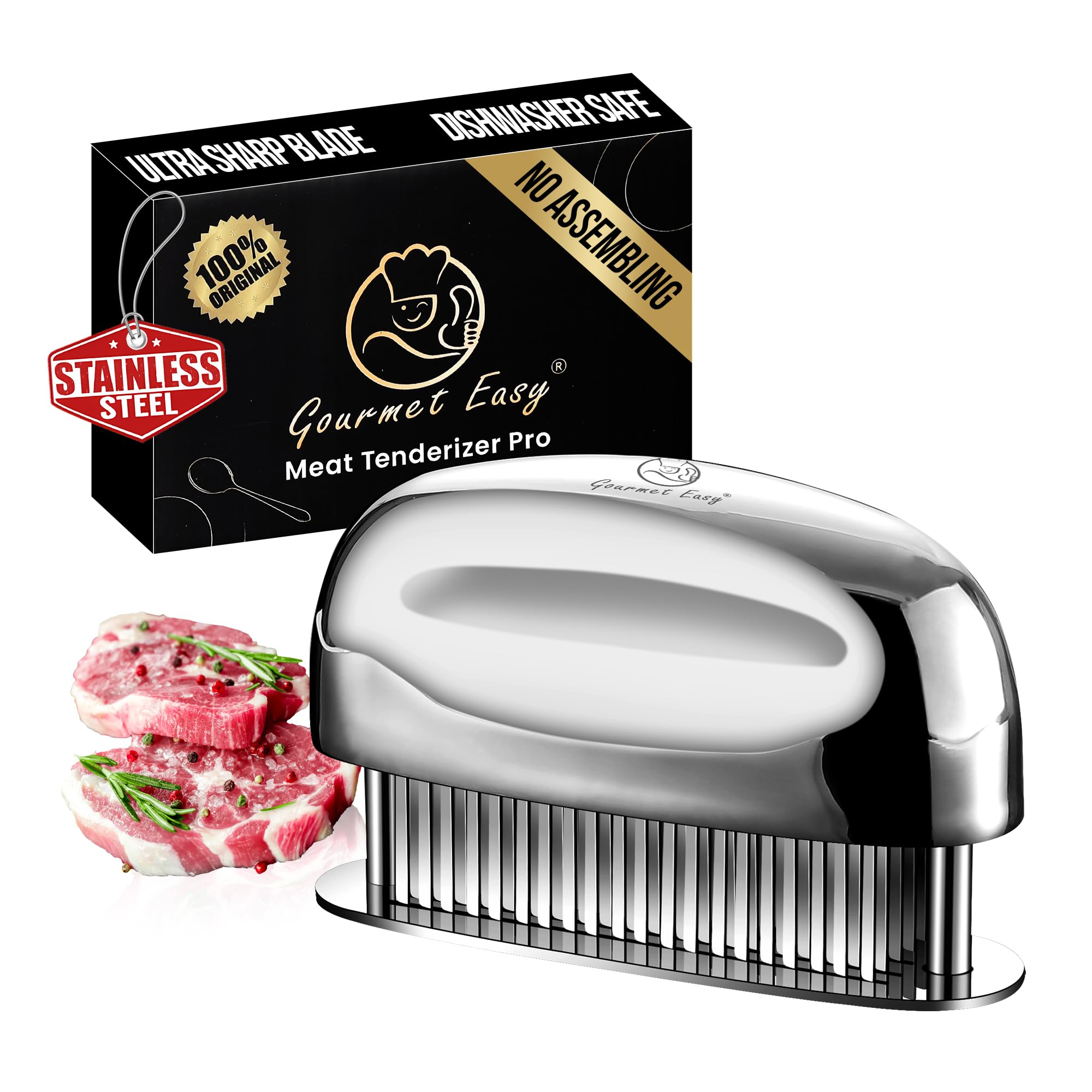 Gourmet Easy meat tenderizer with ultra-sharp needle blades for deeper marinades