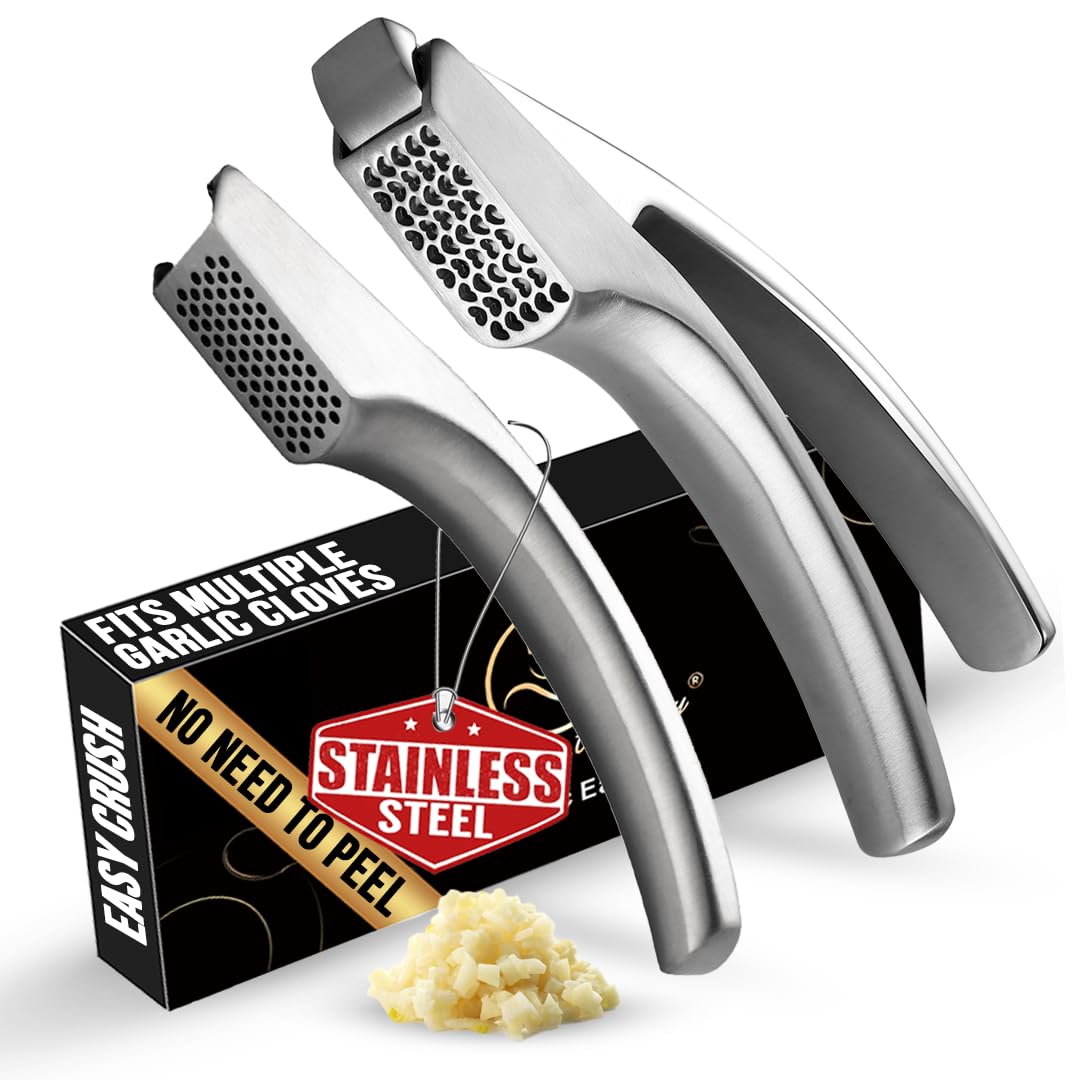Gourmet Easy No-Peel Garlic Press with detachable handles for effortless mincing