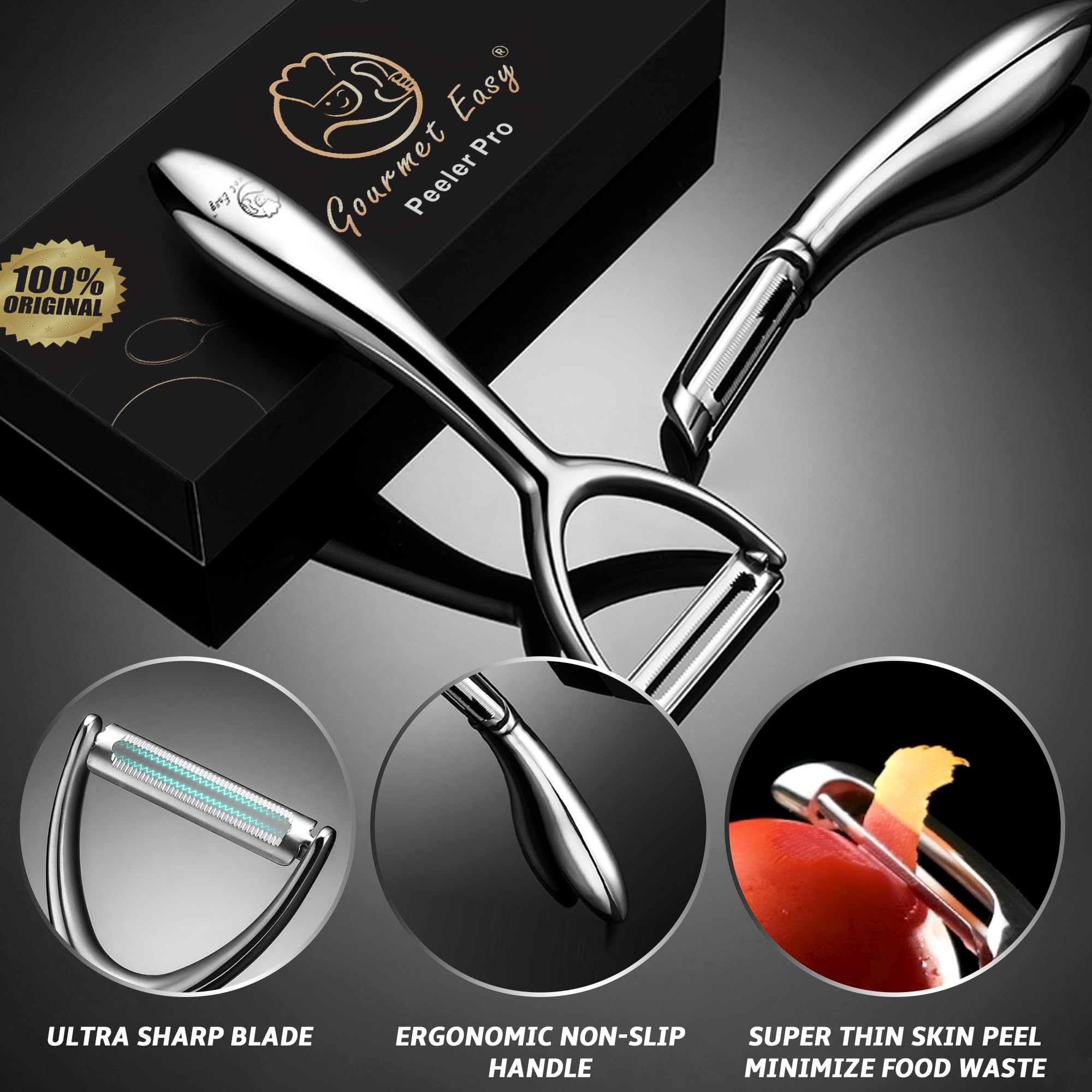 Gourmet Easy ergonomic non-slip handle ensures comfortable use in both hands