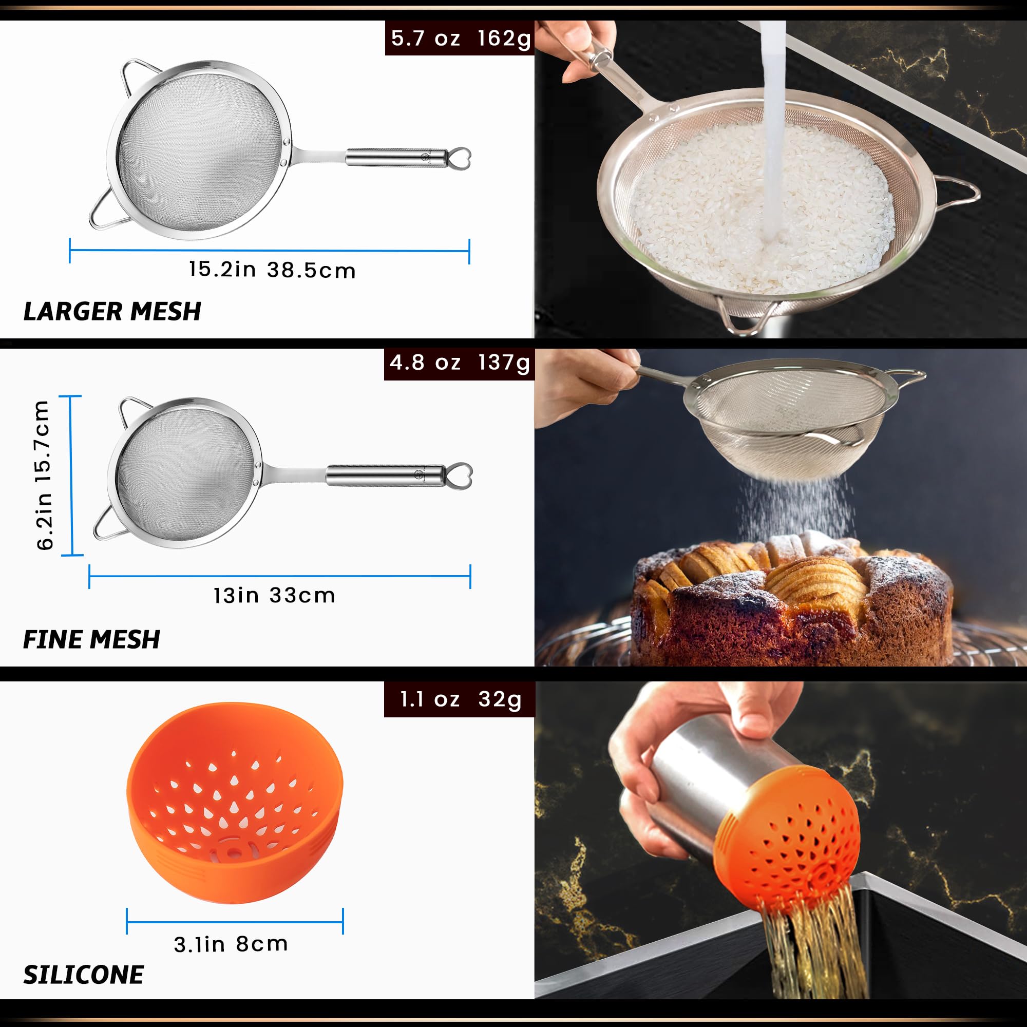 Gourmet Easy small 5.5-inch strainer perfect for flour sifting.