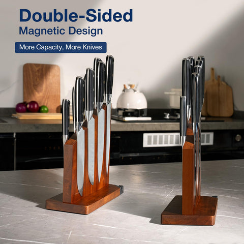 Gourmetop acacia wood block showcases dark grain while protecting blade edges