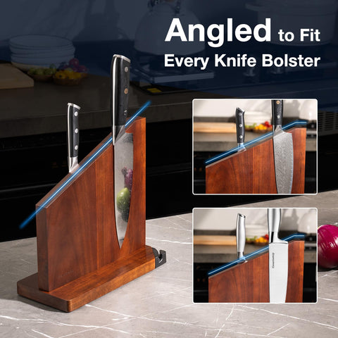 Gourmetop angled-top design fits different knife shapes for easy access