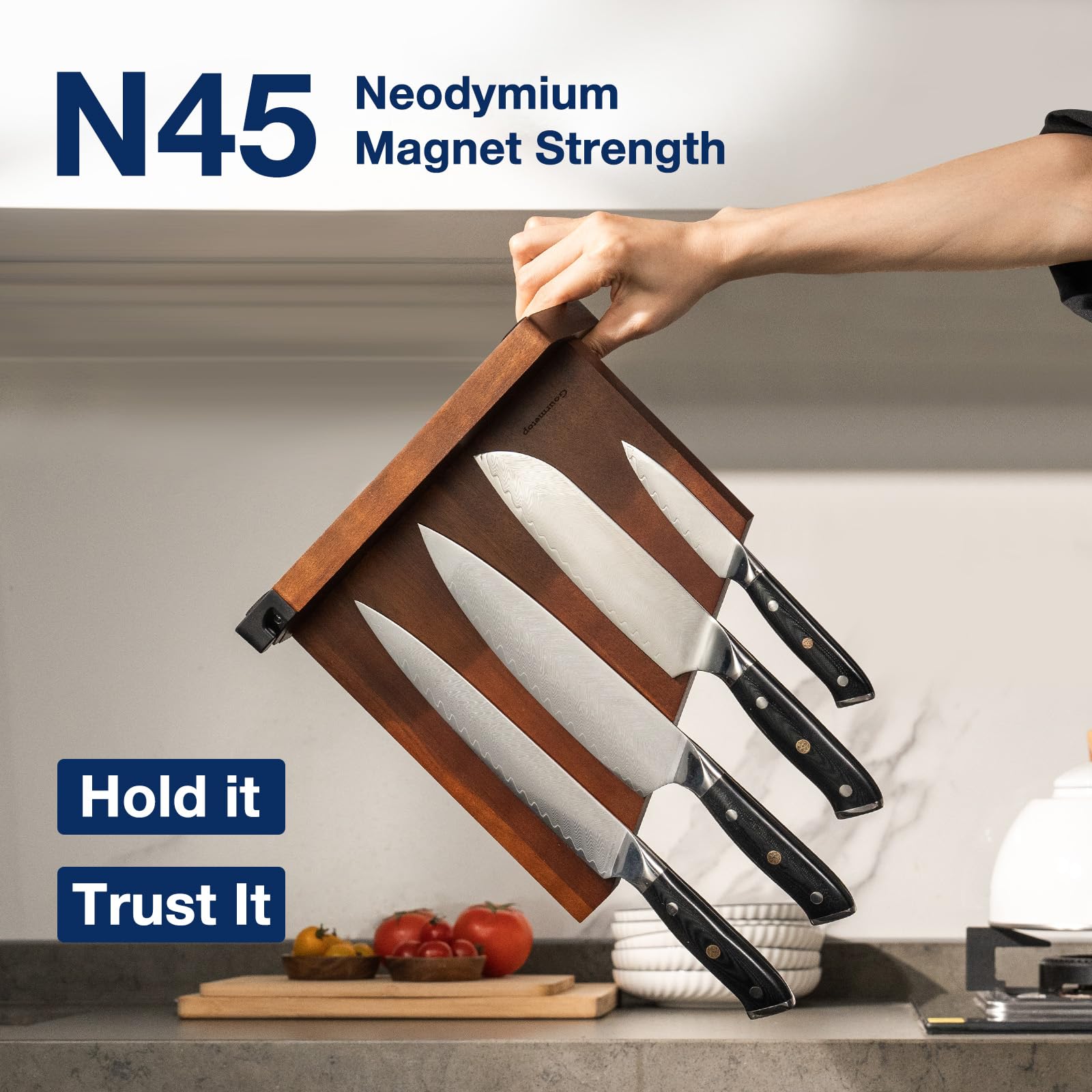 Gourmetop double-sided magnet design maximizes storage for knives and tools
