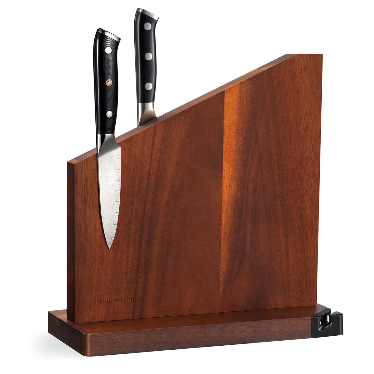 Gourmetop magnetic knife holder with built-in sharpener securely grips blades