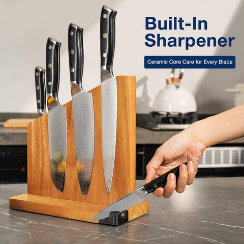 Gourmetop stable base non-slip feature prevents wobble while accessing knives.